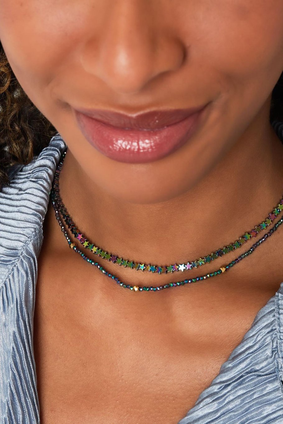 Collar holográfico/perlas doradas Multicolor Hematita Imagen3